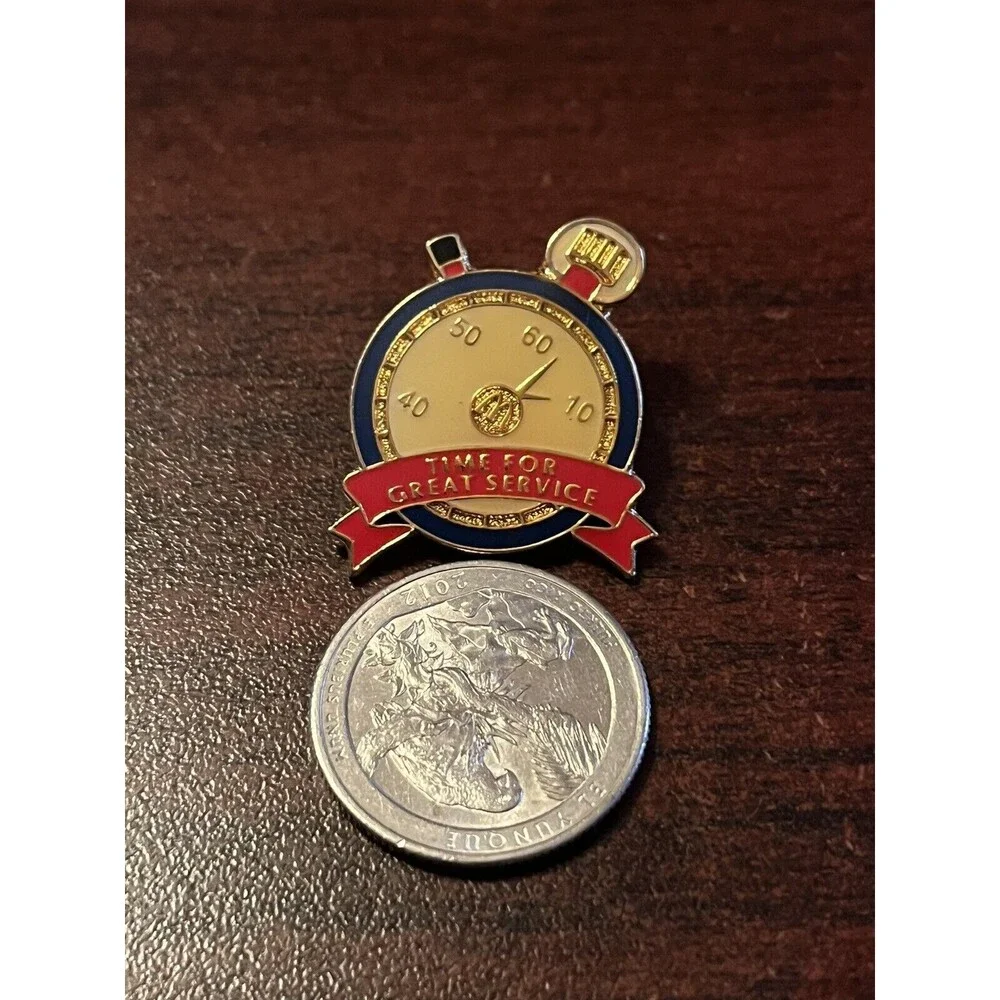 McDonald’s “Time For Great Service” Stop Watch Employee Lapel Hat‎ Pin